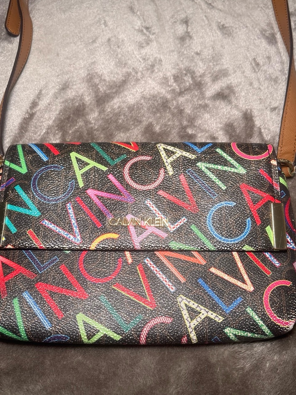 Calvin Klein Black Crossbody Bag with Multicolor Logo Print
